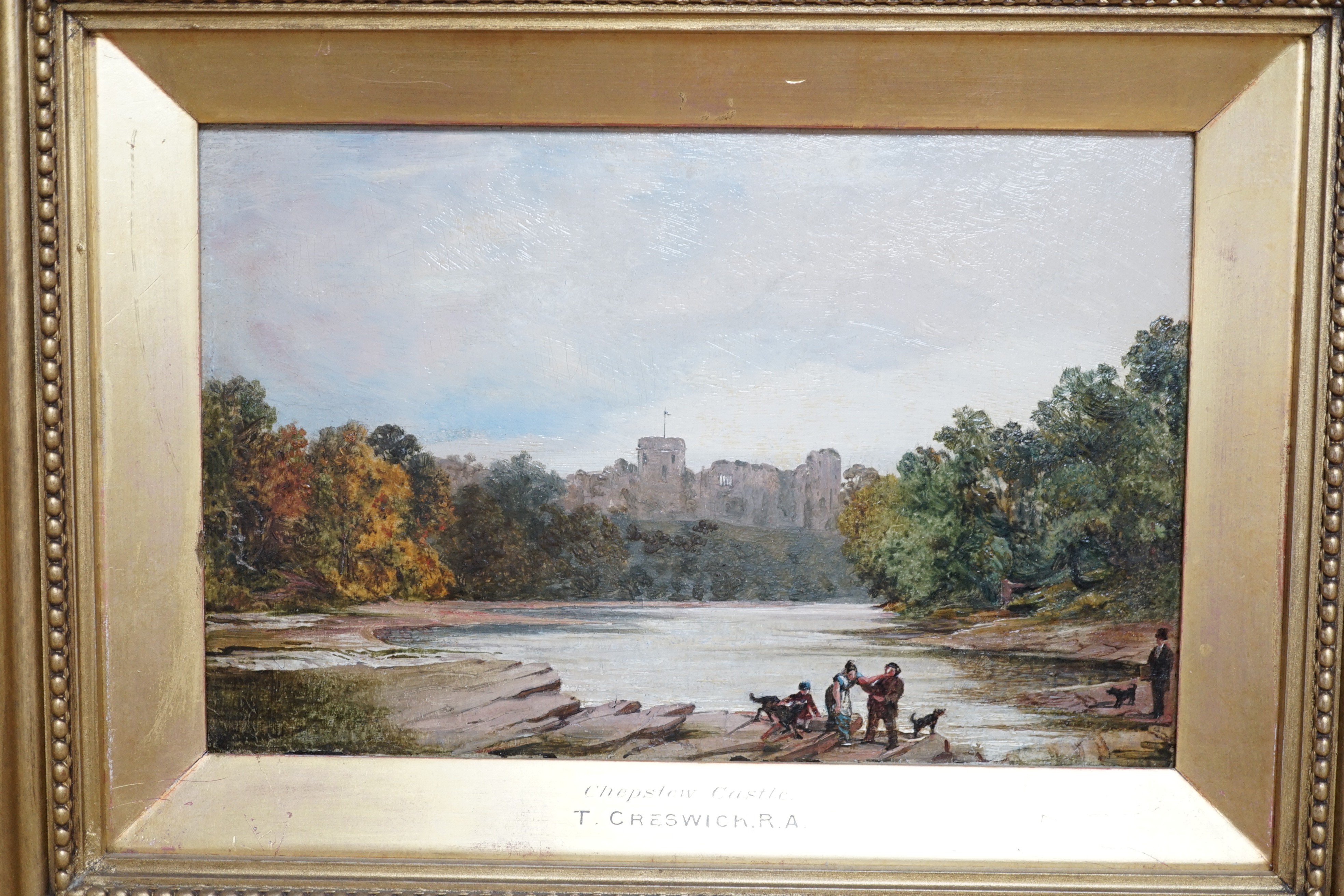 Circle of Thomas Creswick (1811-1869), oil on panel, 'Chepstow Castle', 15 x 23cm